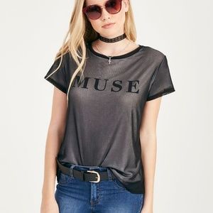 💛 Wet Seal Mesh Layered Graphic Muse Top